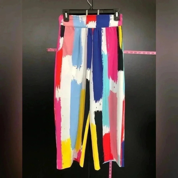 Crosby by Mollie Burch colorful wide leg,lined, pockets,side zipper, crop pants, - Picture 1 of 9